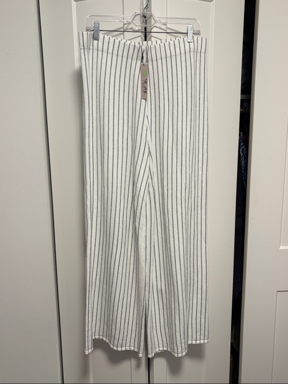 NWT [NIC+ZOE] Destination Pinstripe Wide-leg White Casual Pants Womens L or XL - Picture 4 of 10